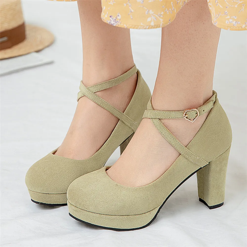 Women Shoes on Heels Women Platform Pumps Spring Summer Shallow Cross Strap Buckle Shoes Round Toe Shoes for Women High Heels