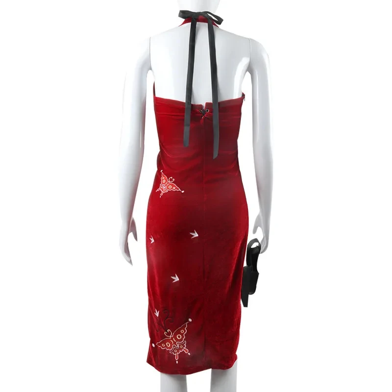 

3'x,4'f\6/5;e,8\v,5/ Anime Ada Wong Cosplay Costume Embroidered Plaid Style Red Dress Game Resident Halloween For f;5,b'7\k.