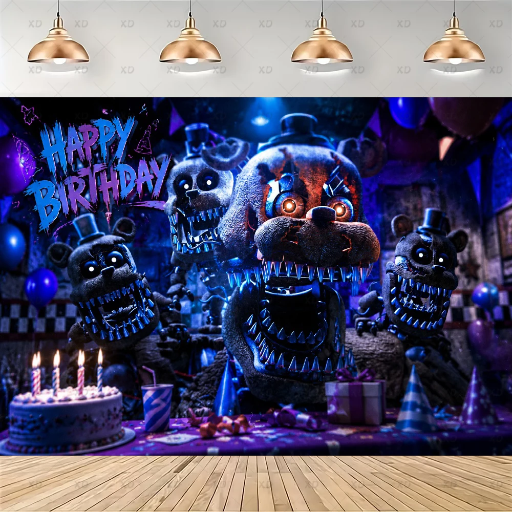 Five Nights at Freddy's Themen-Geburtstagsparty Dekorations-Set Banner Zubehör Ballon-Set Tortendekoration Banner Cartoon-Hintergrund Geschenk – Detail 6