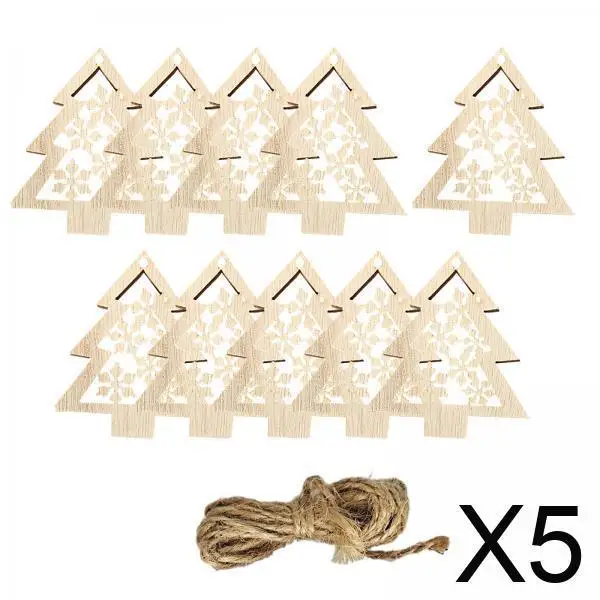 

5x 10 Pieces Unfinished Wooden Cutouts Christmas Wood Slices Christmas Tree Decoration