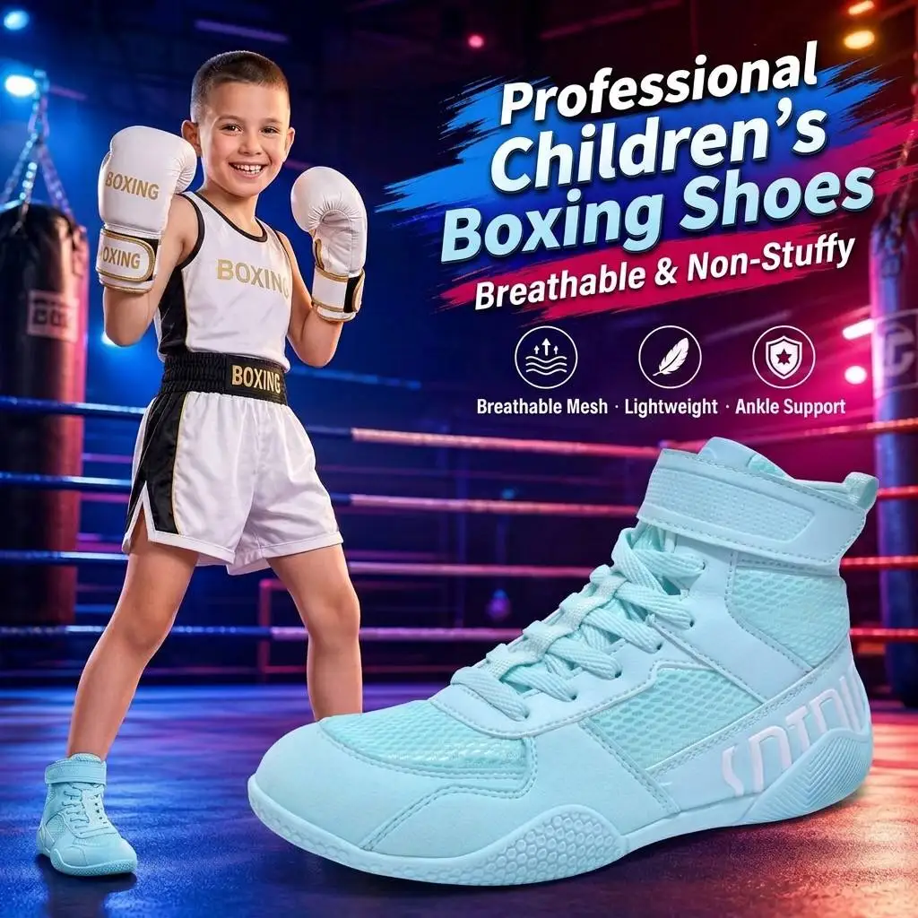 Children Wrestling Boxing Shoes High Top Anti-slip Wear Resistant Sports Boots Youth Sanda Fighting Strength Training Footwear