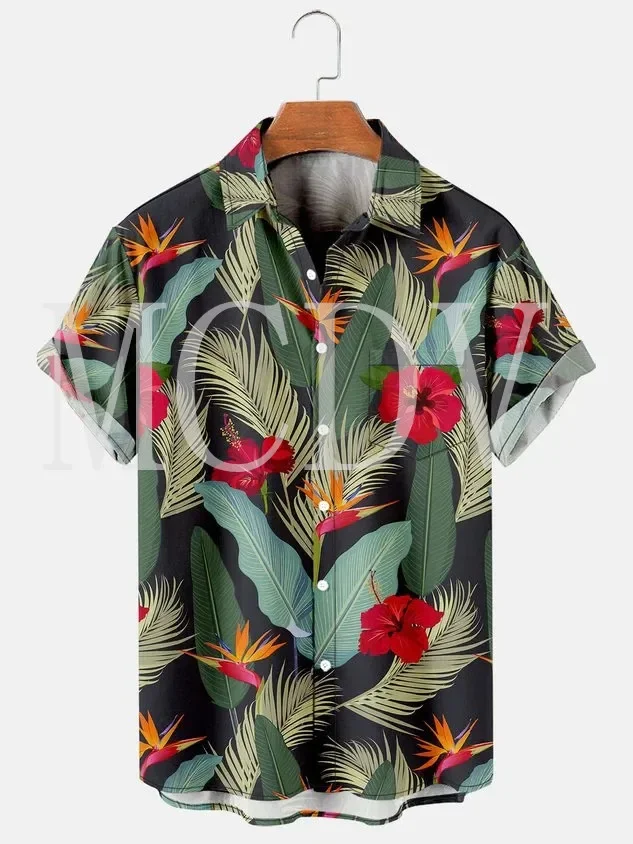 

Mens For Women Hawaiian Hibiscus Floral Print Lapel Loose Chest Pockets Short Sleeve Funky Aloha Shirts