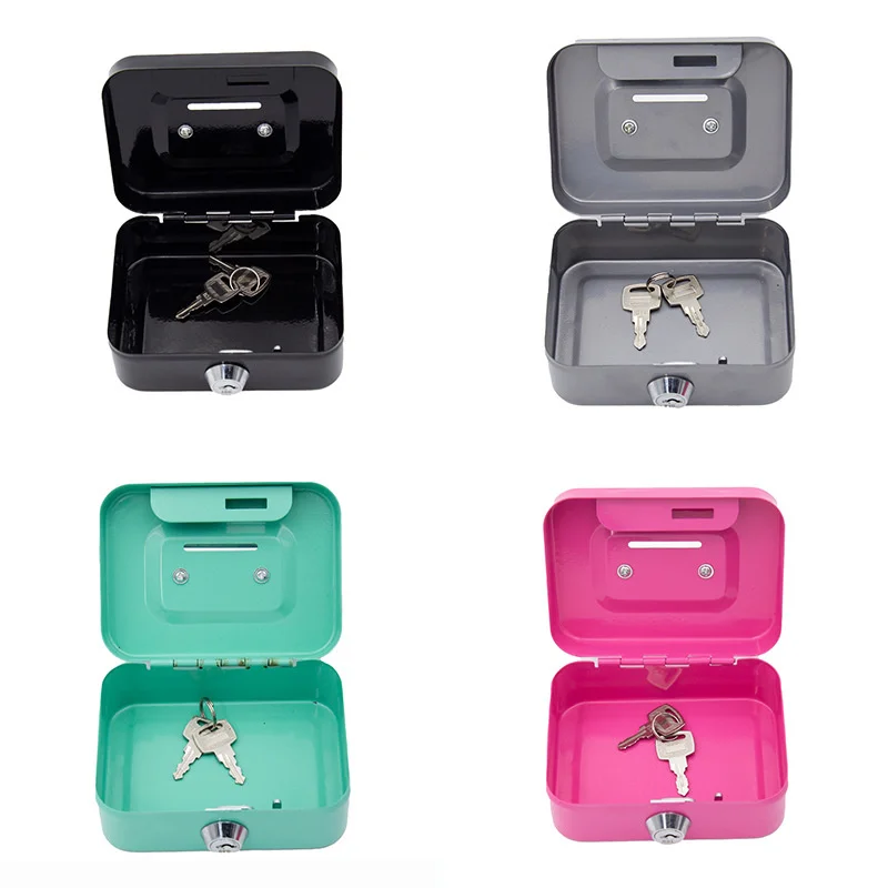 Portable Mini Small Money Safe Box Secure with Lock Keys Slot Organizer Metal Steel Coin Cash Bank Without Tray Adults and Kids