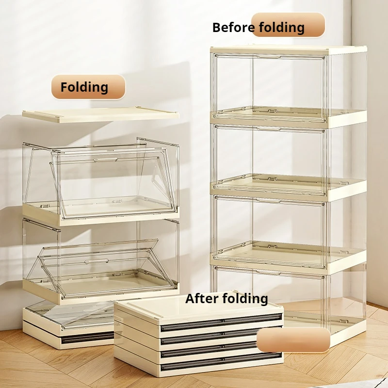 Foldable Shoe Rack Transparent Plastic Storage Box Display Shoes Case Stackable Shoe Boxes Organizer Shoebox Shoe Cabinet