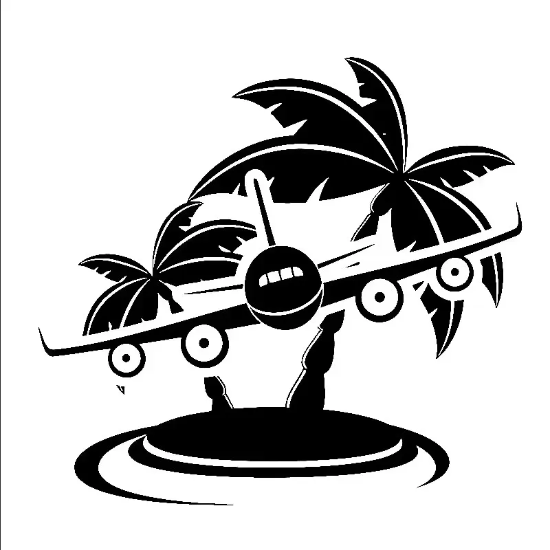 17 * 15.8cm interesting airplane and coconut tree designcar window bumper, motorcycle accessories decoration, vinyl car sticker