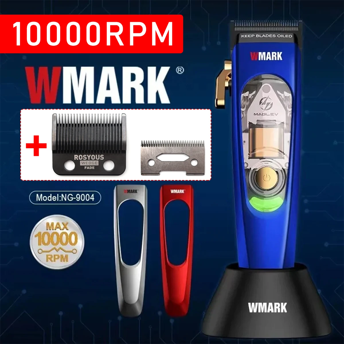 WMARK NG-9004 10000 об/мин Профессиональная машинка для стрижки волос DLC FADE Blade Высокоскоростная машина для стрижки волос Парикмахерский триммер с зарядной подставкой