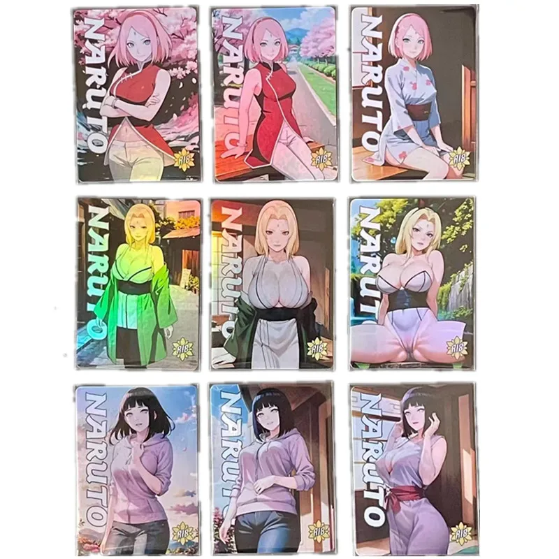 9Pcs/set Homemade ACG Sexy Nude Card Anime Naruto Tsunade Sakura Hinata DIY Game Gift Comic Collection Card