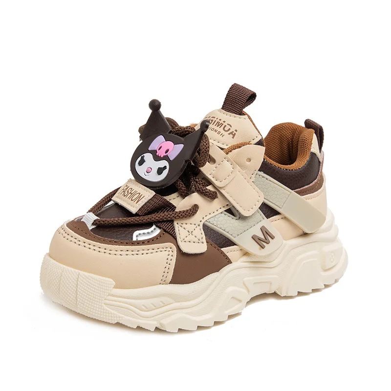 クルミエ ガールズシューズ 秋冬新作 ソフトソール 子供用 ダッドシューズ レザー表面 防水 女の子 スニーカー