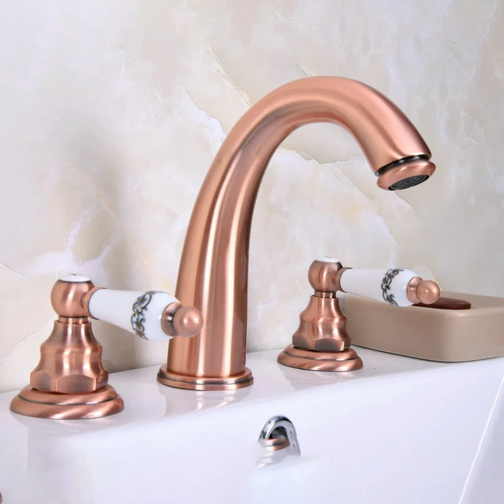 

Antique Red Copper 8" Widespread Bathroom Basin Sink Faucet Deck Mount Dual Handles Mixer Taps Brg062