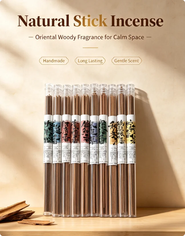 10 Natural Chinese Stick Incense Multiple Fragrance Variety Pack Handmade Woody Incense Sticks Clear Tube Packaging