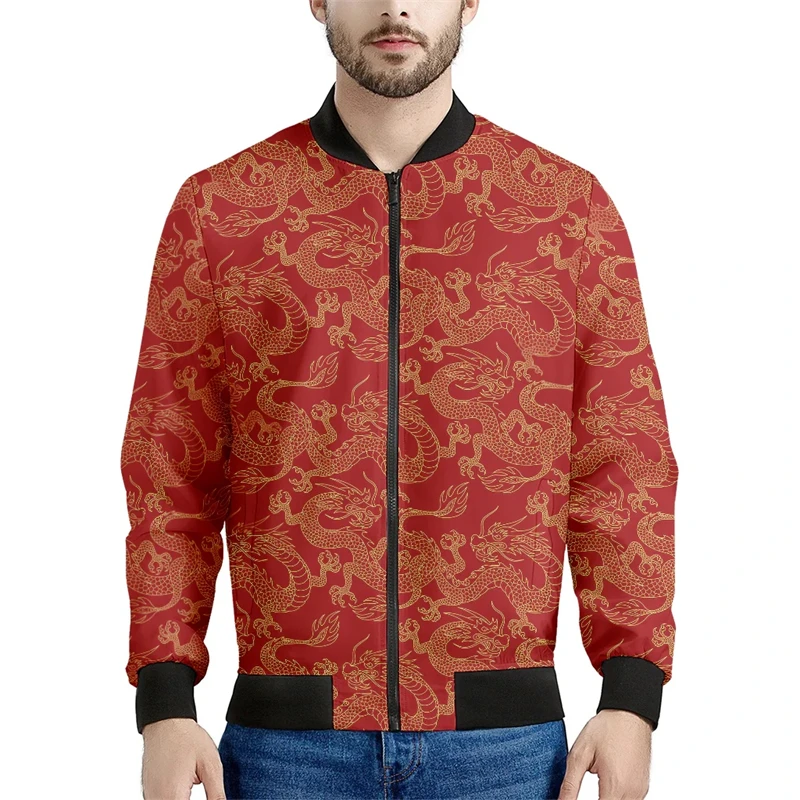 Chinese Dragon Print Zipper Hoodies Sweatshirts 3D Print Jackets For Men Casual Fashion Stand Collar Coat Jacket Tops Clothing