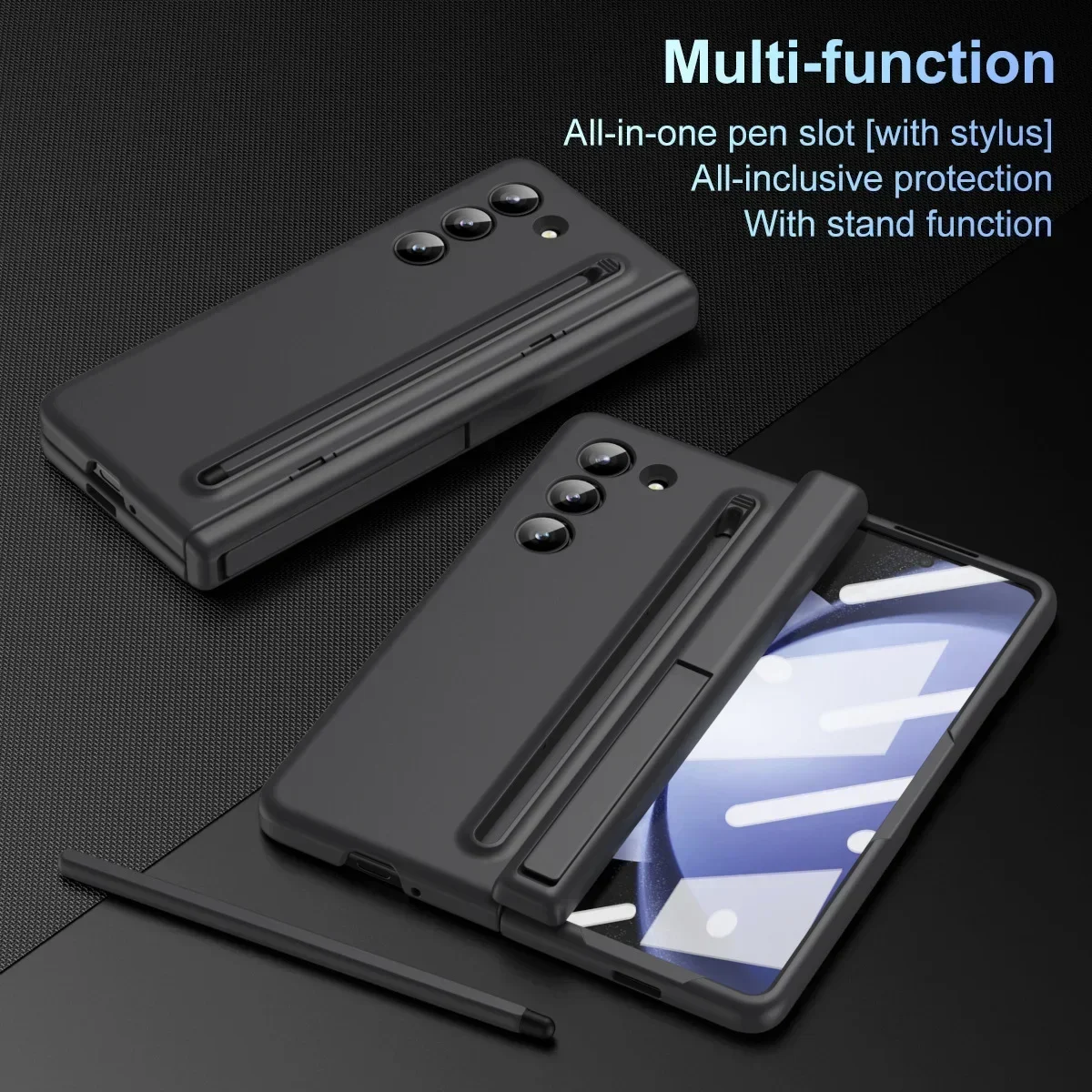 Case For Samsung Z Fold 5 4 3 Phone Case With Stylus Rotating Shaft Hinge Bracket Shell Membrane Z Fold3 Fold4 Protective Cover