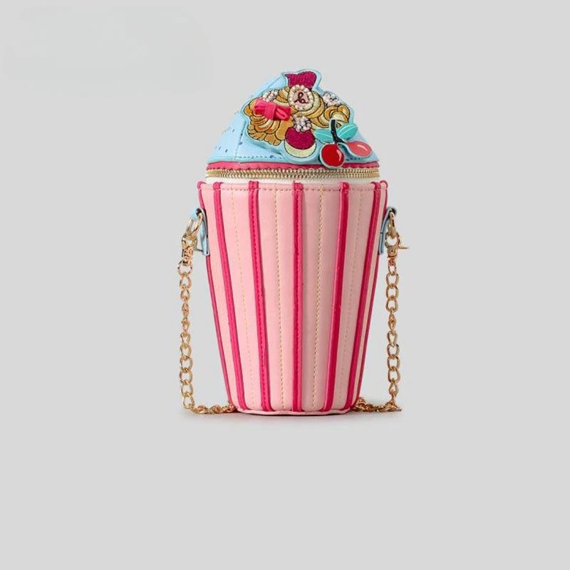 Summer New Trendy Stripe Single Shoulder Crossbody Bag Korean Edition Girl Versatile Cute Ice Cream Shaped Bucket Bag