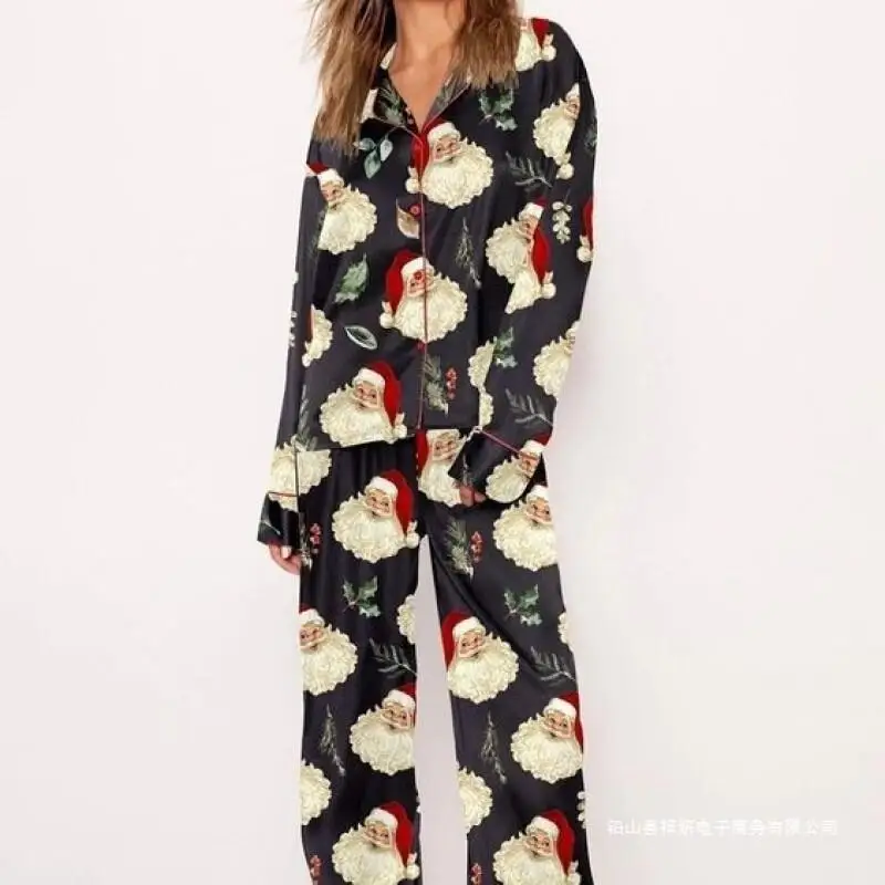 

Сексуальный пижамный комплект, студенческая повседневная женская одежда с героями мультфильмов, новые топы с длинными рукавами и брюки, комплект из 2 предметов, рождественские пижамы с принтом для женщин