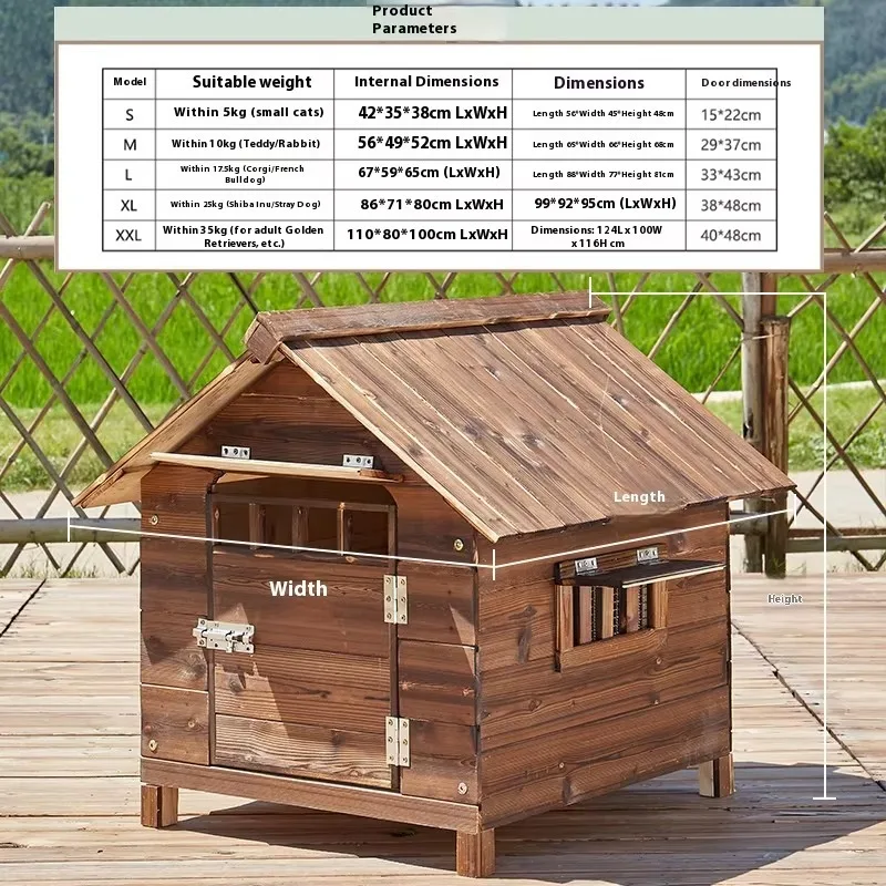 Solid Wood Dog House Carbonized Wood All Season Use Sun Protected Anti Corrosion Moth Proof Suitable As Dog Kennel