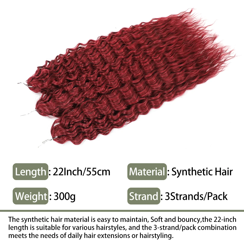 22 بوصة الاصطناعية موجة عميقة الكروشيه الشعر ارييل أومبير تجديل الشعر ارتفاع درجة الحرارة الألياف ملحقات للنساء برتقالي أحمر أشقر