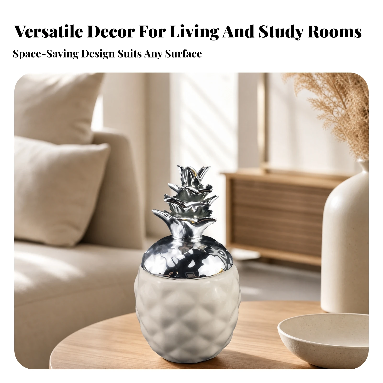 Pineapple-Shaped Ceramic Jar Compact Pineapple Decor Jar with Crown Lid Tabletop Ornament Tropical Container Versatile