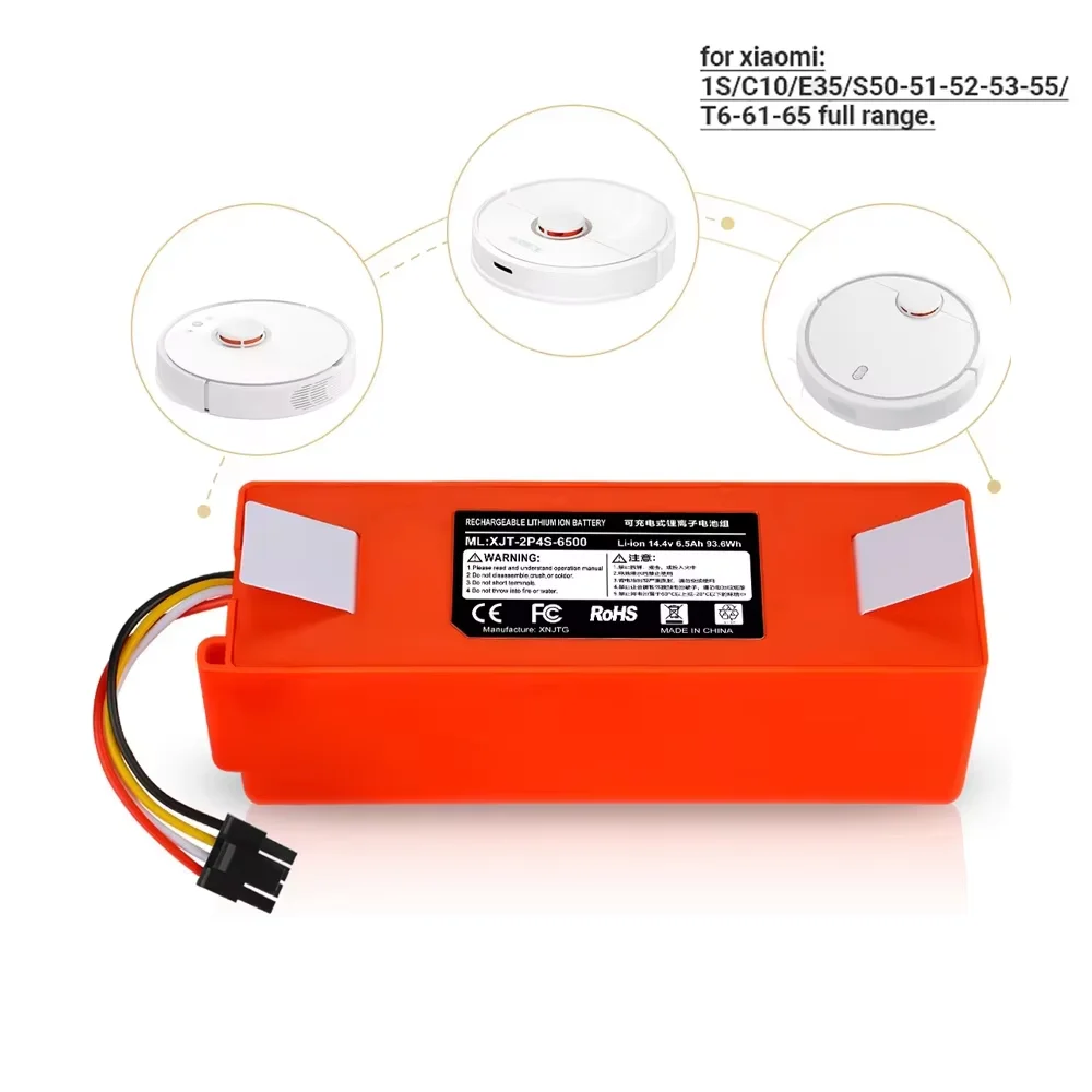 Batterie de remplacement pour aspirateur Robot Xiaomi Roborock S50 S51 S55, 14.4V, 6500mAh