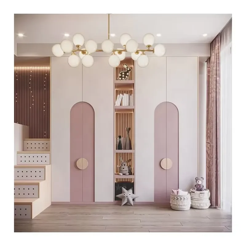 Pink Wooden Corner Wardrobe Small Single Door Storage Cabinet with Lock for Kids Bedroom Furniture
