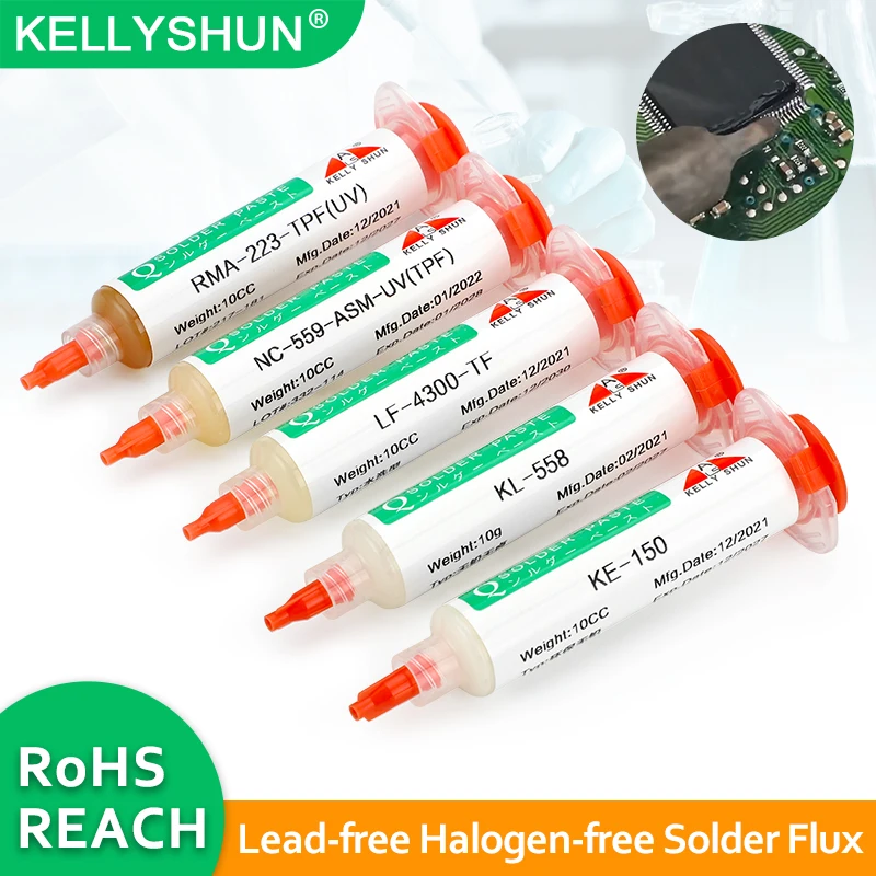 

KELLYSHUN NC-559-ASM Flux Syringe No Clean Welding Flux for Soldering SMD LED BGA Repair Tools Lead Free Solder Paste Rosin 10g