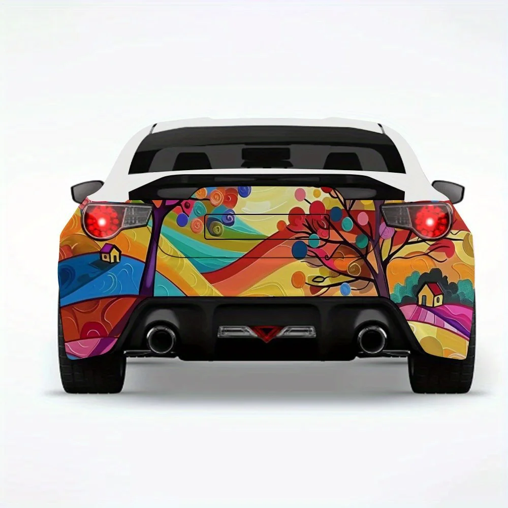 

Красочная деревенская художественная наклейка на автомобиль, виниловая наклейка на заднюю часть автомобиля, водонепроницаемые самоклеящиеся виниловые наклейки для хвоста и бампера автомобиля,