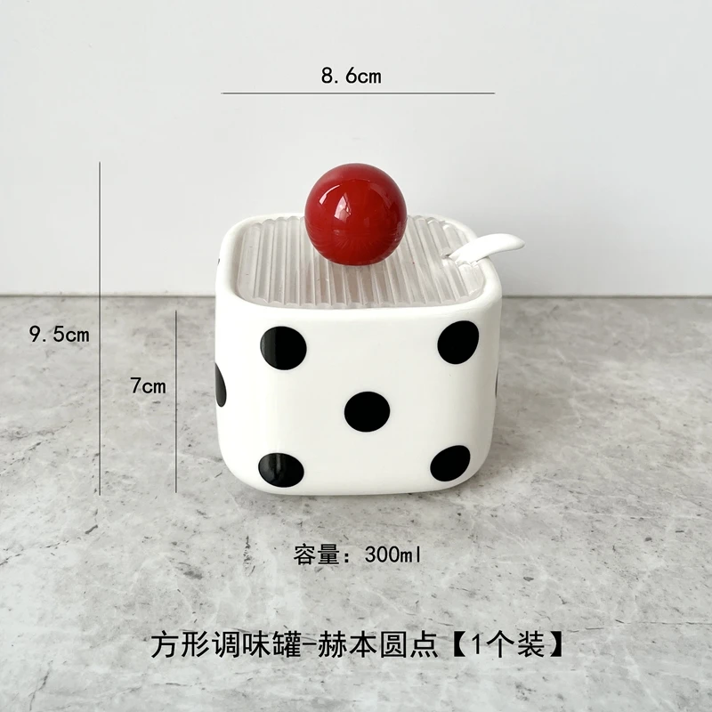Black-and-white Polka-dot Ceramic Seasoning Jar Simple Household Salt Jar Seasoning Jar Storage Seasoning Box Kitchen Supplies