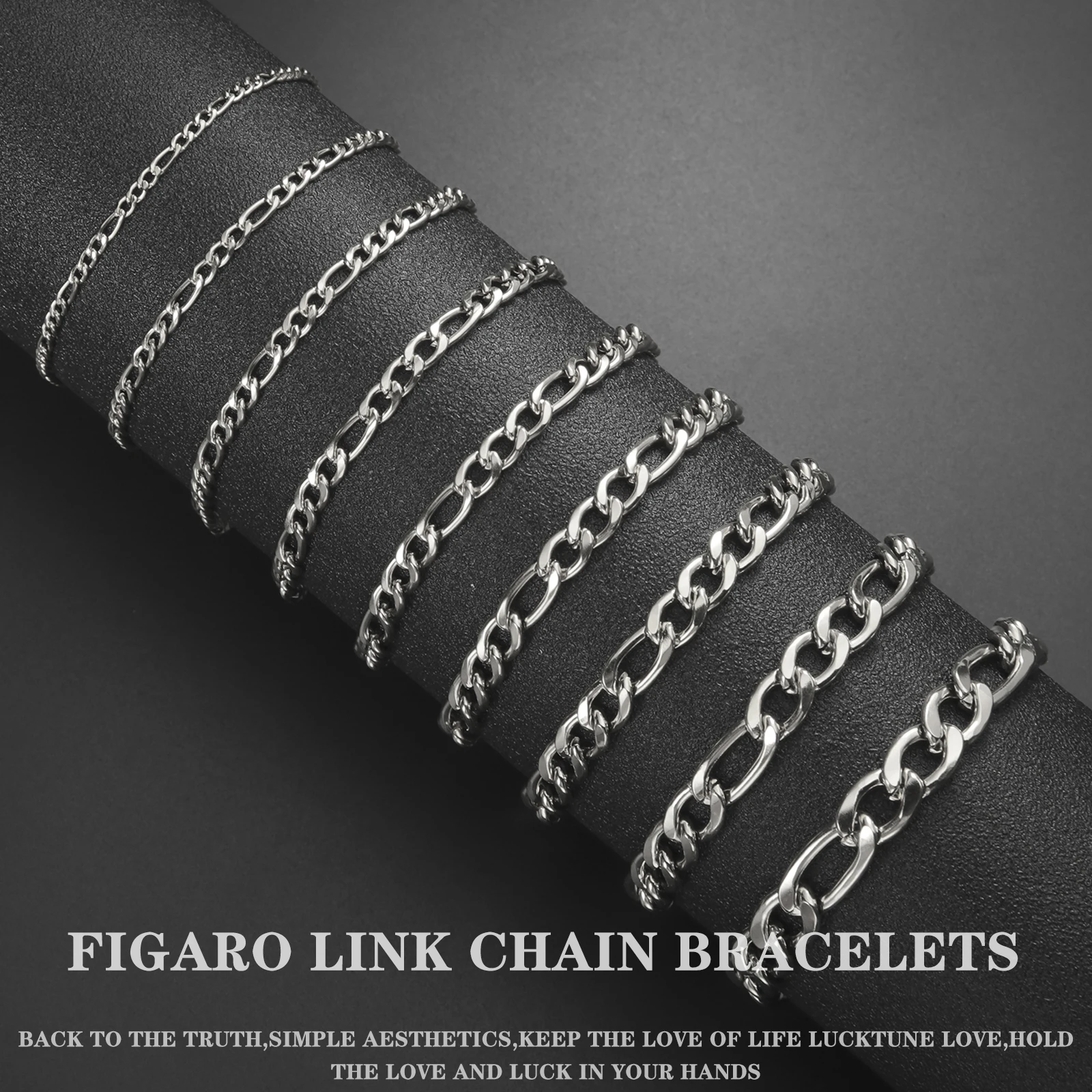 Lucktune Figaro-Kettenarmband für Männer und Frauen, Edelstahl, Breite 3–10 mm, Armbänder, Punk-Schmuck, Paar-Geschenk, Pulsera Hombre, Neu – Detail 3