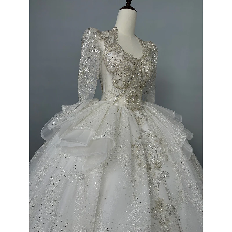 Abito da sposa a maniche lunghe 2023 nuova sposa di fascia alta industria pesante abito da ballo di lusso Trail abito formale Plus Size