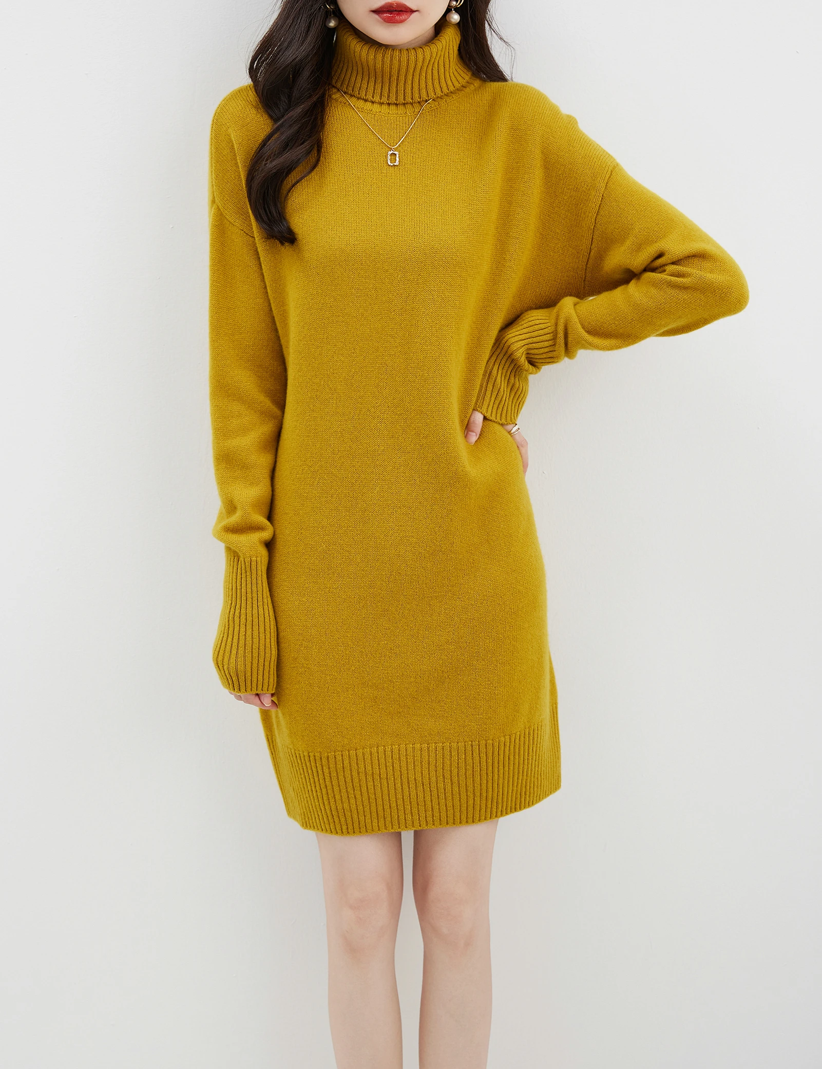 EU Size Women\'s Turtleneck Sweater Dresses 100% Merino Wool Vintage Dress 2023 Fall Winter Warm Long Sleeve Knitted Mini Skirts