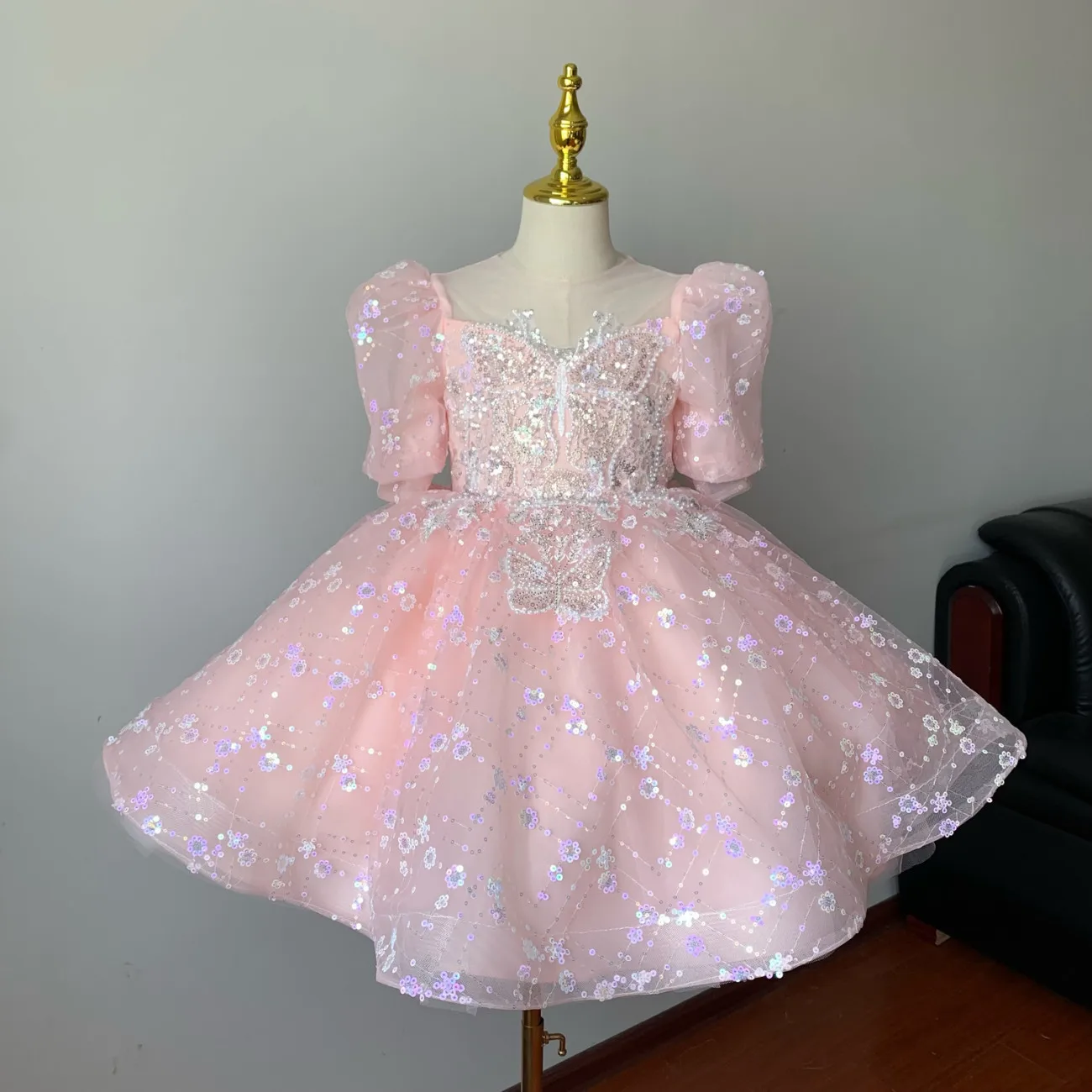 فستان أطفال موضة بنات راقية على الطراز الغربي عرض أزياء فستان الأميرة فتاة صغيرة عيد ميلاد زهرة فتاة المضيف أداء #1