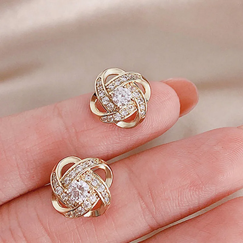 Fashion lady zircon Flower Earrings spiral Cross Earrings engagement Earrings lady Princess jewelry birthday anniversary gift