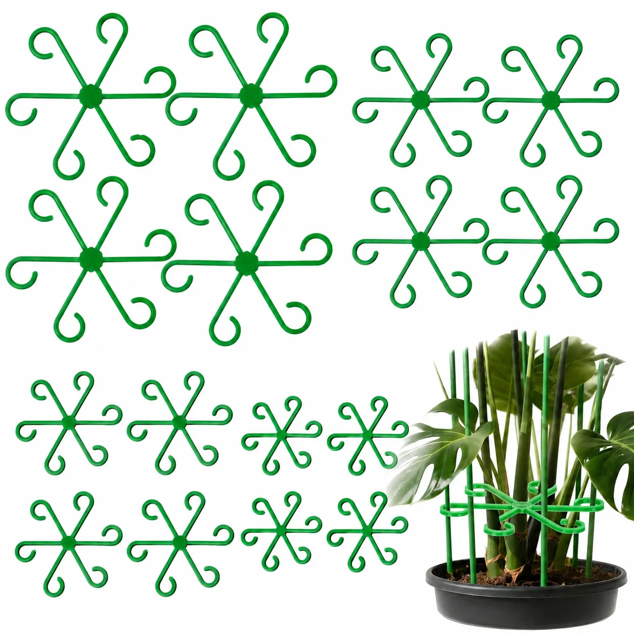 8-Pack Plant Support Stakes - Adjustable Anti-Toppling Flower Stand For Hydroponic/Garden Plants, Green Foldable Fixator