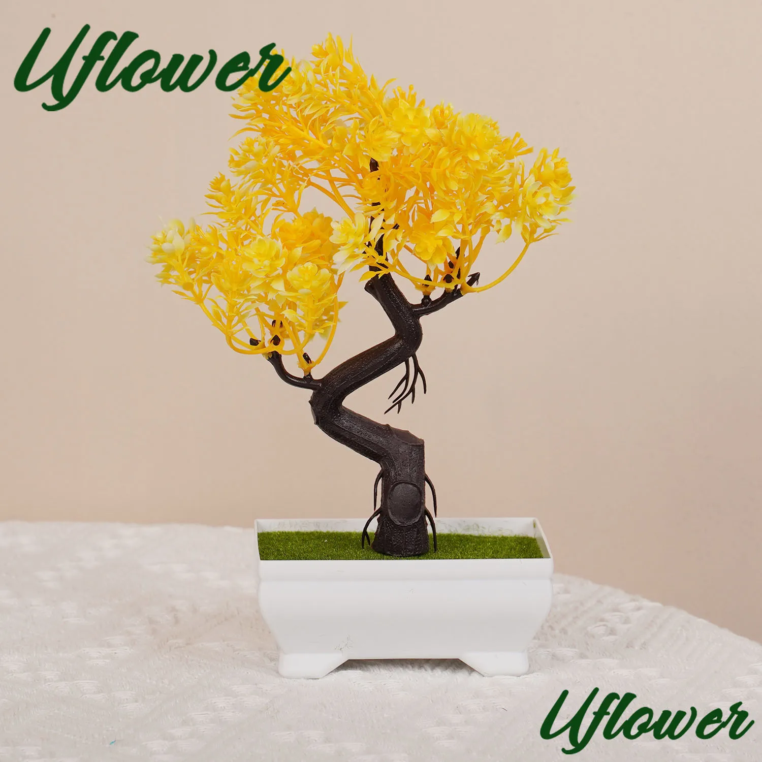 1PC Yellow Desktop Artificial Bonsai DIY Home Garden Outdoor Flowering Green Plant Flower Arrangement Gift Decoration