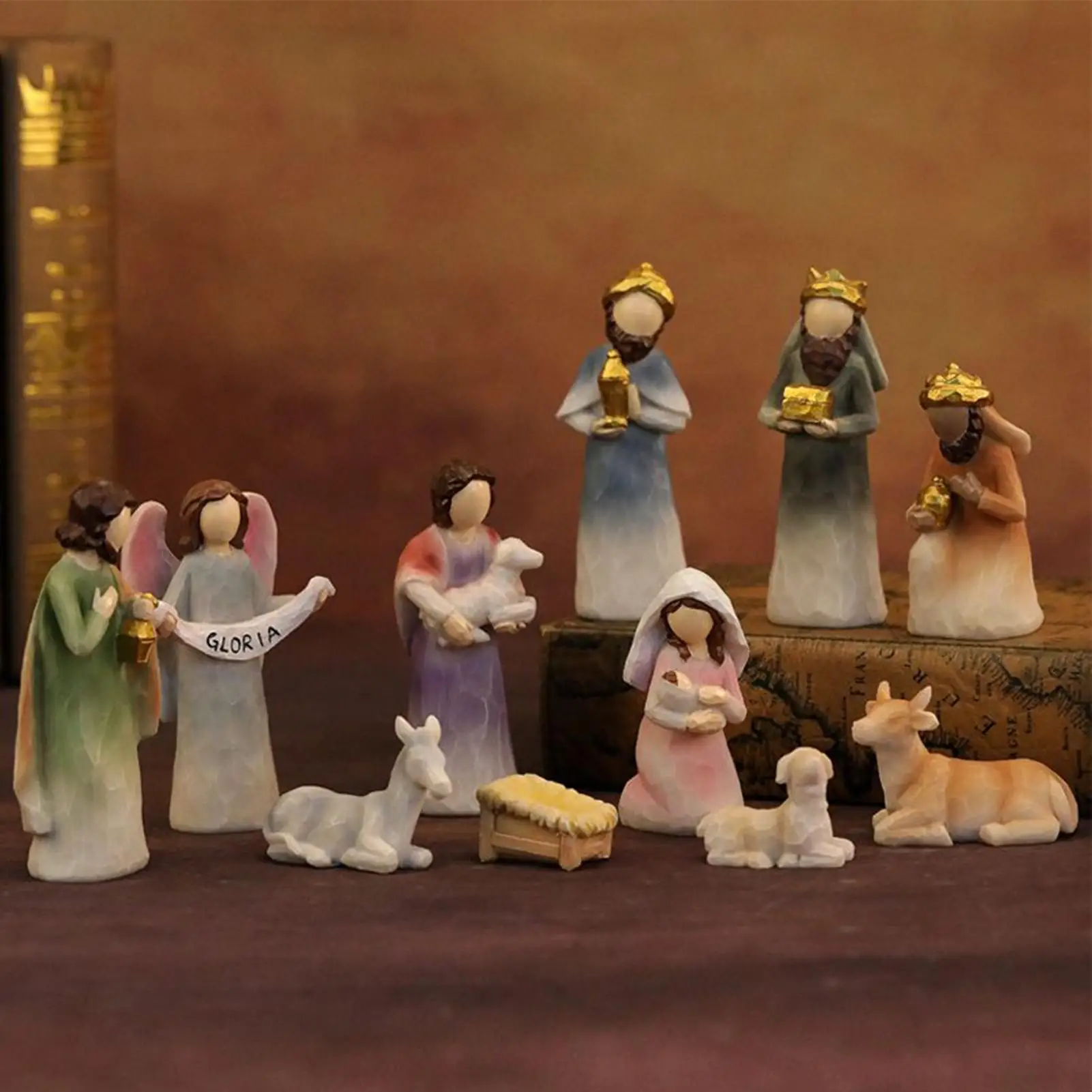 Christmas Nativity Set Indoor Jesus Nativity Set Holy Family Statue 12 Pieces Figurines Christmas Decorations For Indoor