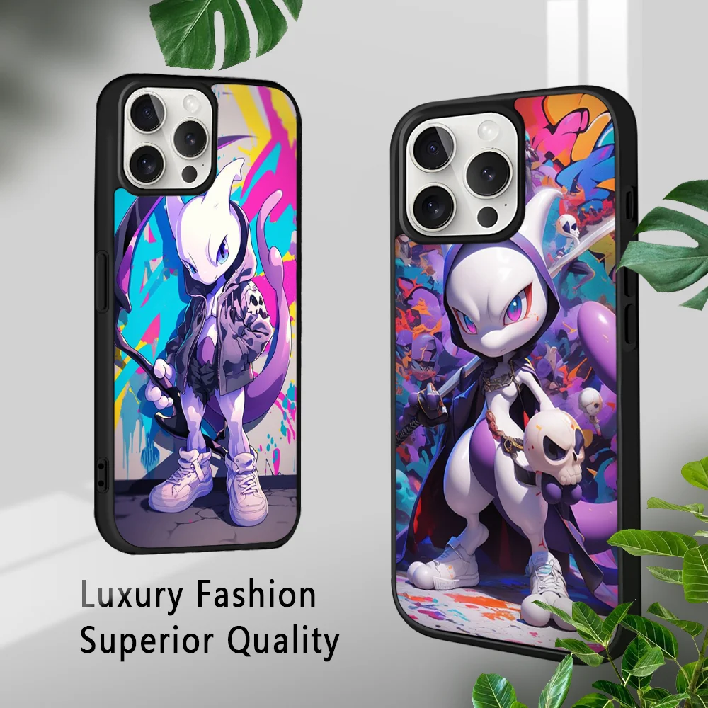 Hip Hop Mewtwo Phone Case For iPhone 15 14 13 12 11 Pro Xs Max Mini XR X 7 8 Plus luxury Mirror Hard Funda