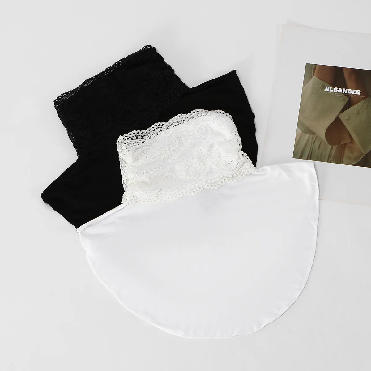 New Women Ruffled Lace False Collar Shawl Breathable Boho Versatile Shoulder Wrap Decorative Neck Accessory Solid Color