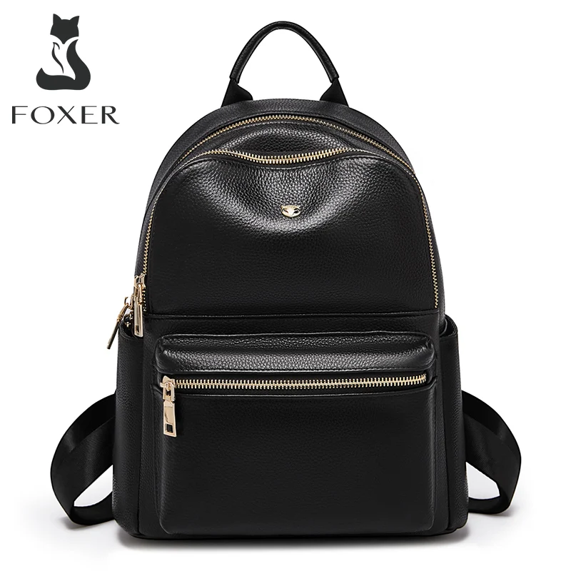 FOXER Brand Spilt Leather Backpack Simple Large Capacity Ladies Travel School Bag Quality Women Soft  Daypack Chrismas Gift