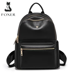 FOXER Brand Spilt Leather Backpack Simple Large Capacity Ladies Travel School Bag Quality Women Soft  Daypack Chrismas Gift