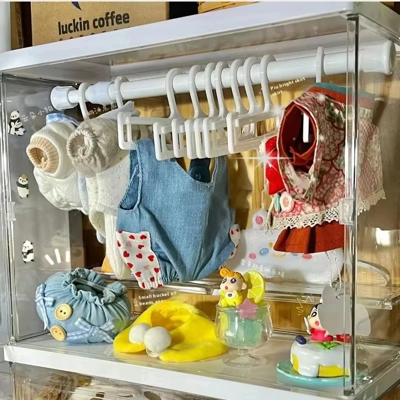 

Transparent Cotton Doll Storage Box DIY Display Cabinet Desktop 20cm Doll Hanger Labubu Wardrobe Doll Bed Toy Accessories