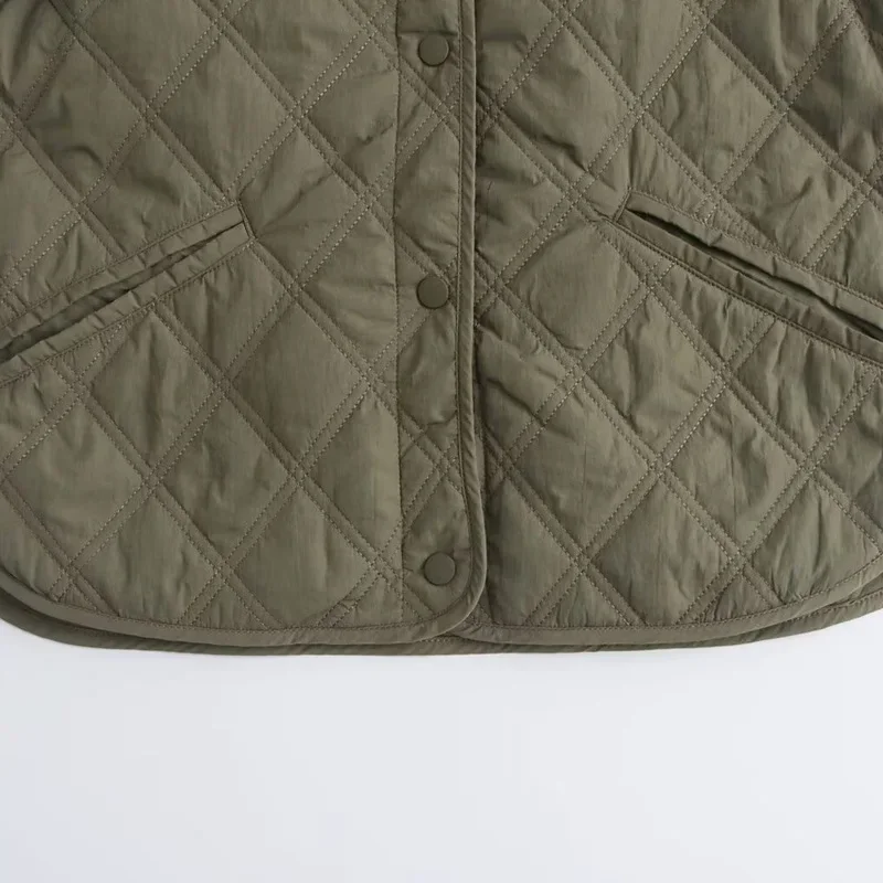 TRAF Damska kurtka bomberka Crop Quilted Jacket Army Green Hooded Padded Jacket Long Sleeve Zip Up Jacket Warm Winter Woman Coat