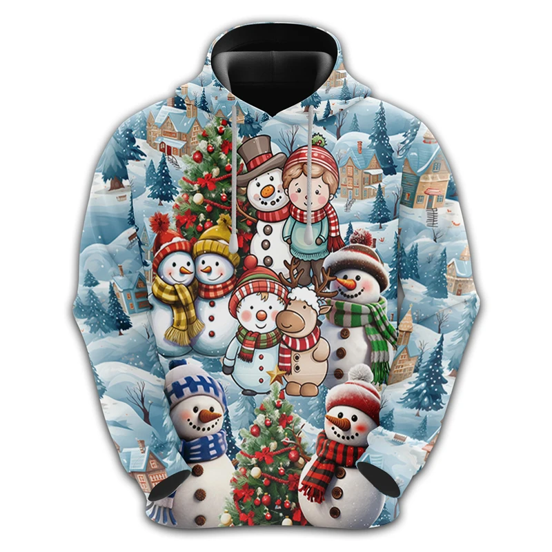 Night Christmas Snowman 3D Printed Hoodies For Men Clothes Harajuku Fashion Snow Man Sweatshirts Cartoon Design Y2k Pullovers