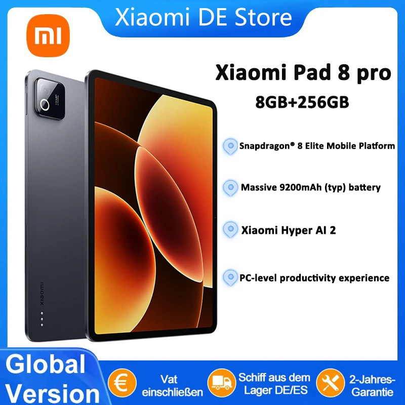 Versión Global Xiaomi Pad 8 Pro Tablet, Xiaomi Pad 8 Pro Tablet PC, 8 GB/256 GB, 12 GB/512 GB, Pantalla de 11.2 Pulgadas 3.2K, Wi-Fi 7, Batería de 9200 mAh 9