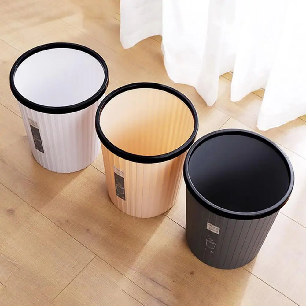 Nordic Style Garbage Bin with Pressure Ring No Lid Striped Kitchen Bathroom Living Room Trash Can Keep Tidy Office Wastebasket