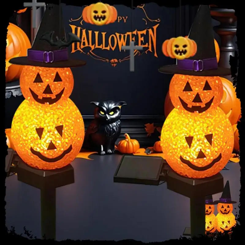 Halloween Hat Pumpkin Stakes Lights Waterproof Solar Walkway Lights LED solar powered lamp Outdoor Graden Lawn party decor