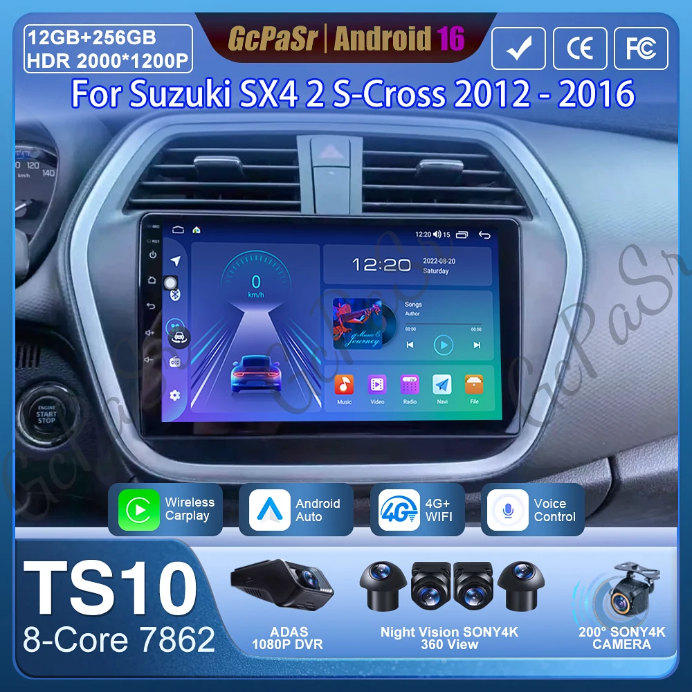 Rádio do carro de android 15 para suzuki sx4 2 s-cross 2012-2016 navegação gps android auto carplay estéreo 4g wifi bt tela sem 2din dvd