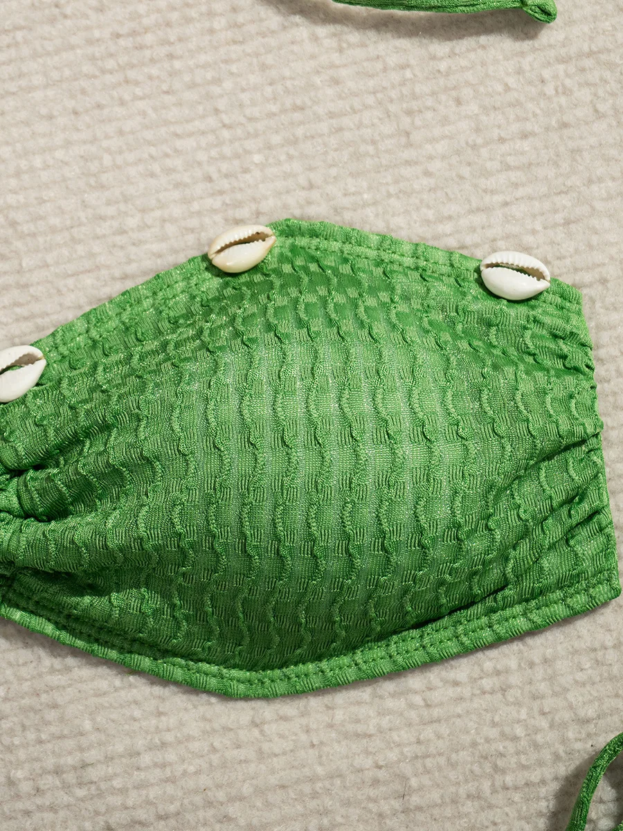 Wrinkled Hollow Out Halter Strappy Bikini Women Swimwear Female Swimsuit Two-pieces Bikini Set Bather Bathing Suit Swim Lady