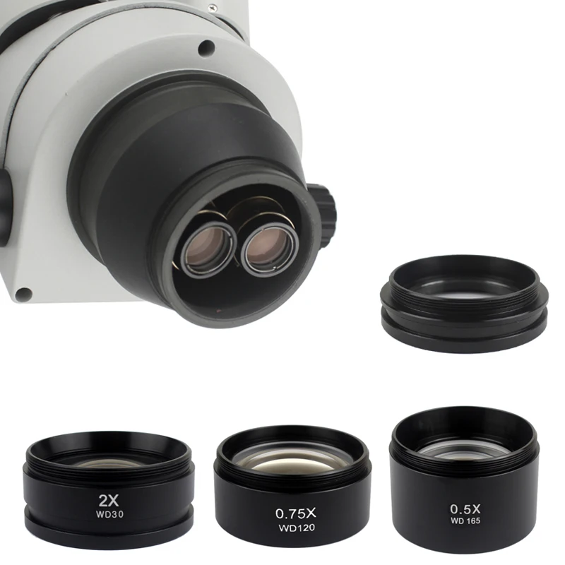 Imagem -02 - Lente Objetiva Auxiliar 48 mm Barlow Lente de Vidro para Microscópio Trinocular Estéreo Wd165 0.5x 0.7x 0.75x 1.5x 2.0x