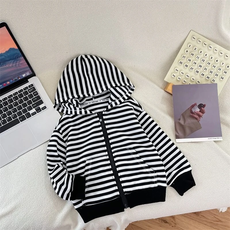 Kids Long Sleeve Striped Hoodie Casual Pullover Sweatshirt Spring Autumn Children Outerwear Jacket Tops