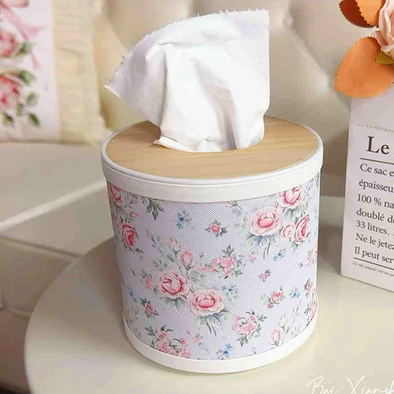 Roll Paper Tissue Case Cylinder Paper Box Retro Flower Bowknot Livingroom Decor Coffeetable Bedroom Car Waterproof Tissue Box