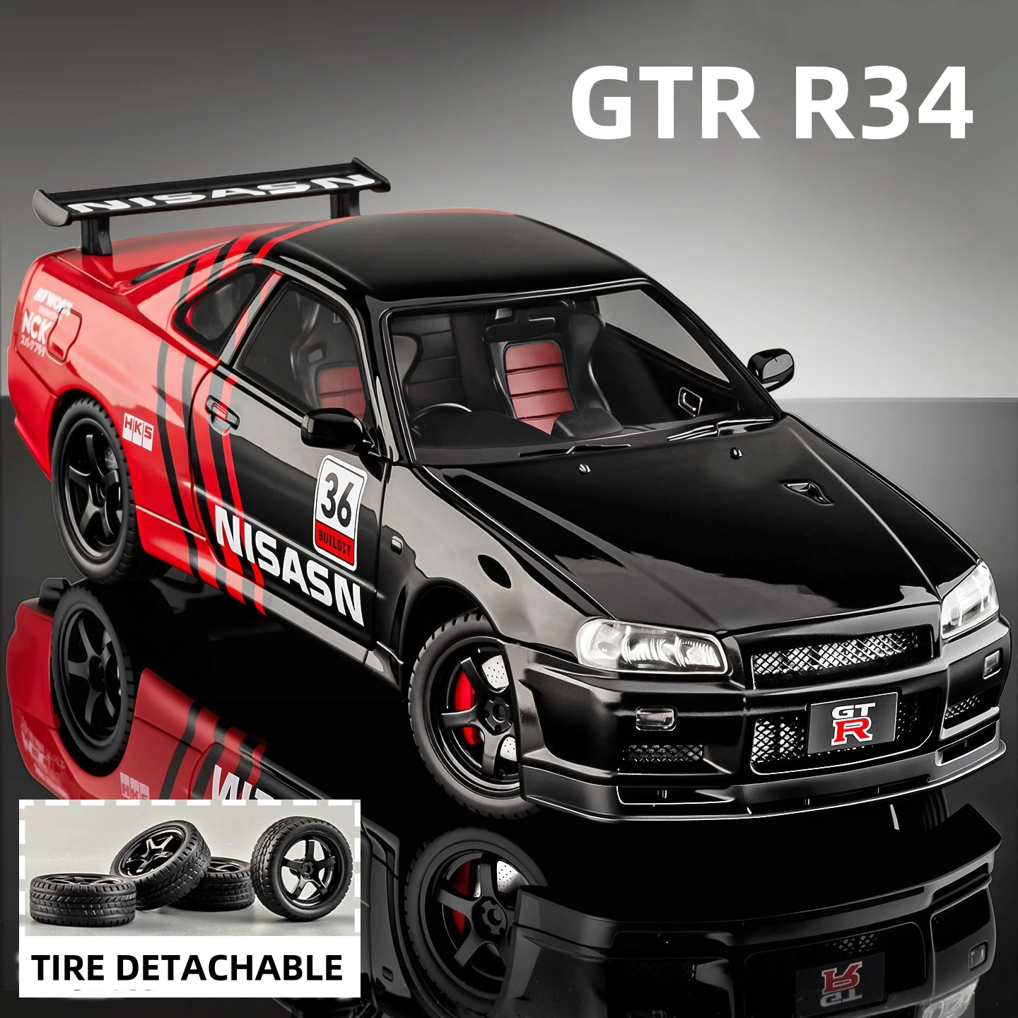 1/18 Nissan Skyline GTR R34 Gemodificeerde Auto Legering Model Auto Geluid en Licht Trek kinderen Speelgoed Collectibles verjaardagscadeau